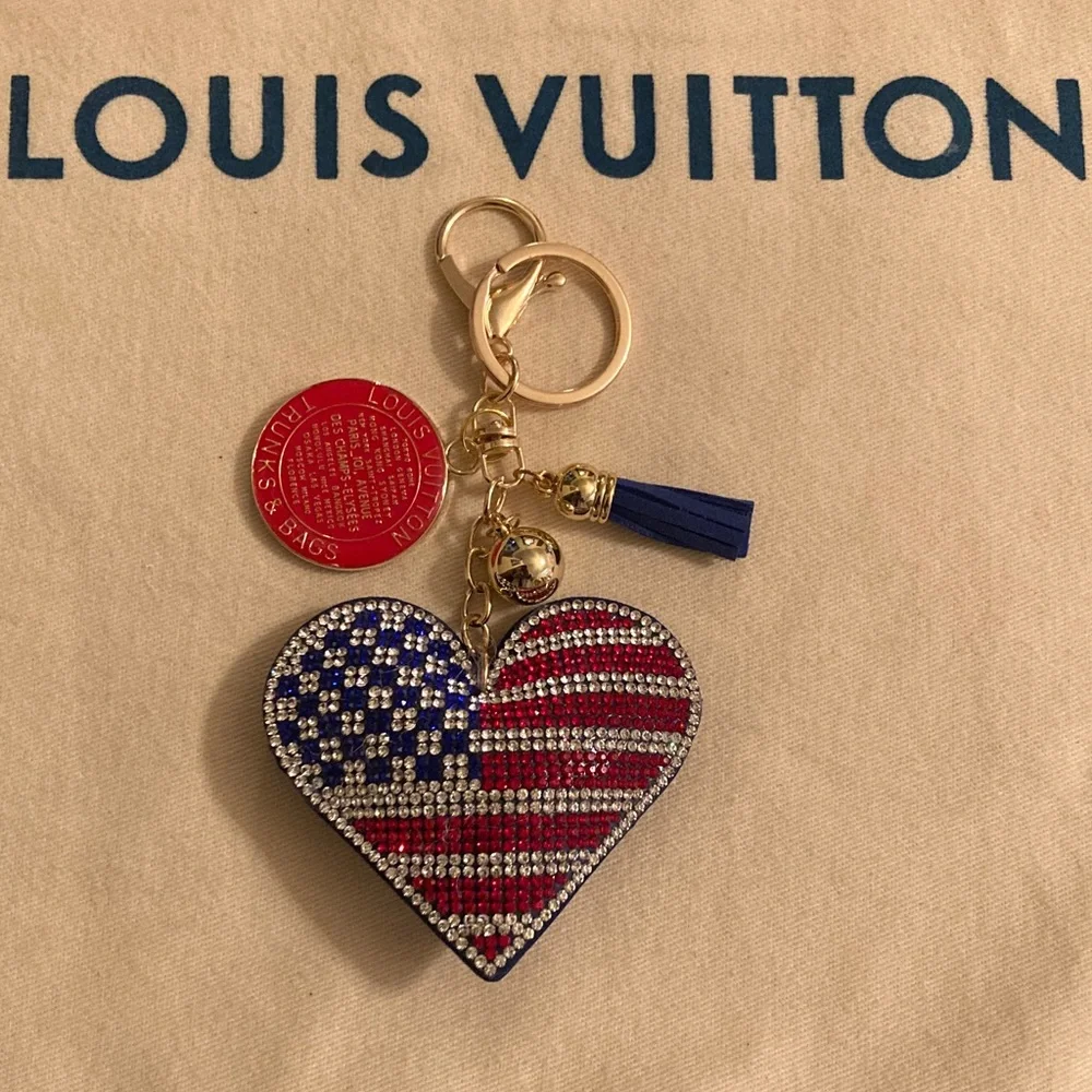 Louis Vuitton Upcycled Patriotic Flag Heart Charm Purse Charm/Keychain NWOT - Picture 1 of 9